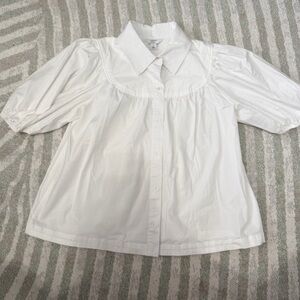crown & ivy White Puff Sleeve Button-Up Blouse